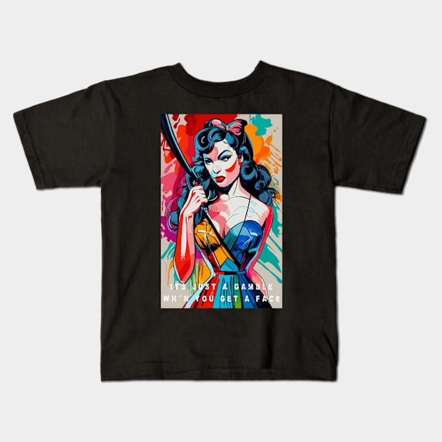 colorful abstract woman Kids T-Shirt by Kingrocker Clothing